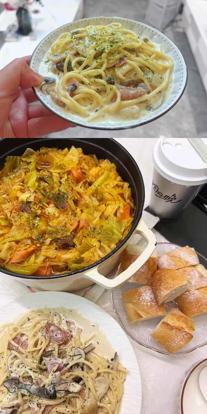 烹饪:面包 奶油意面 杂蔬炖锅