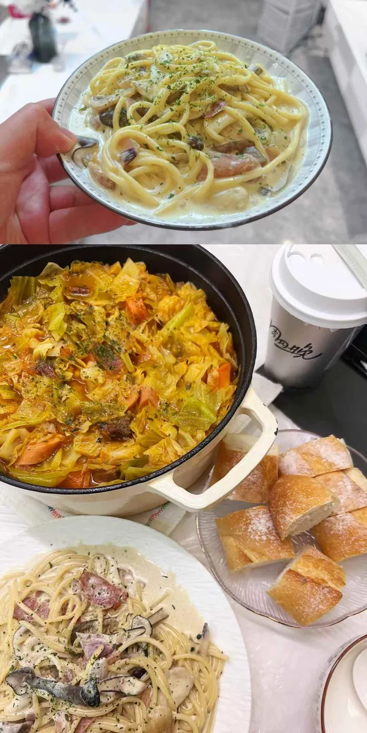 烹饪:面包 奶油意面 杂蔬炖锅